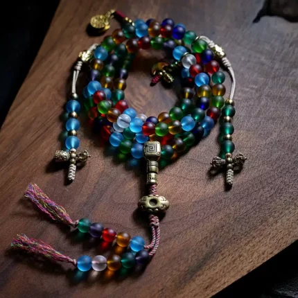 Kailash Soul Original design handmade glass Buddhist beads necklace Tibetan rosary female ancient glass bracelet 108 beads