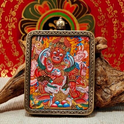 Hand-Painted Tibetan Red Jambhala Thangka – Wealth, Influence & Magnetic Charm