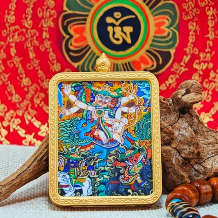 Hand-Painted Tibetan White Mahakala Thangka – Auspicious Wealth Protector