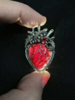 Handmade Wire Wrapped Garnet Heart Pendant – Gothic Red Crystal Necklace, Unique Statement Jewelry - Image 4