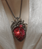 Handmade Wire Wrapped Garnet Heart Pendant – Gothic Red Crystal Necklace, Unique Statement Jewelry - Image 3